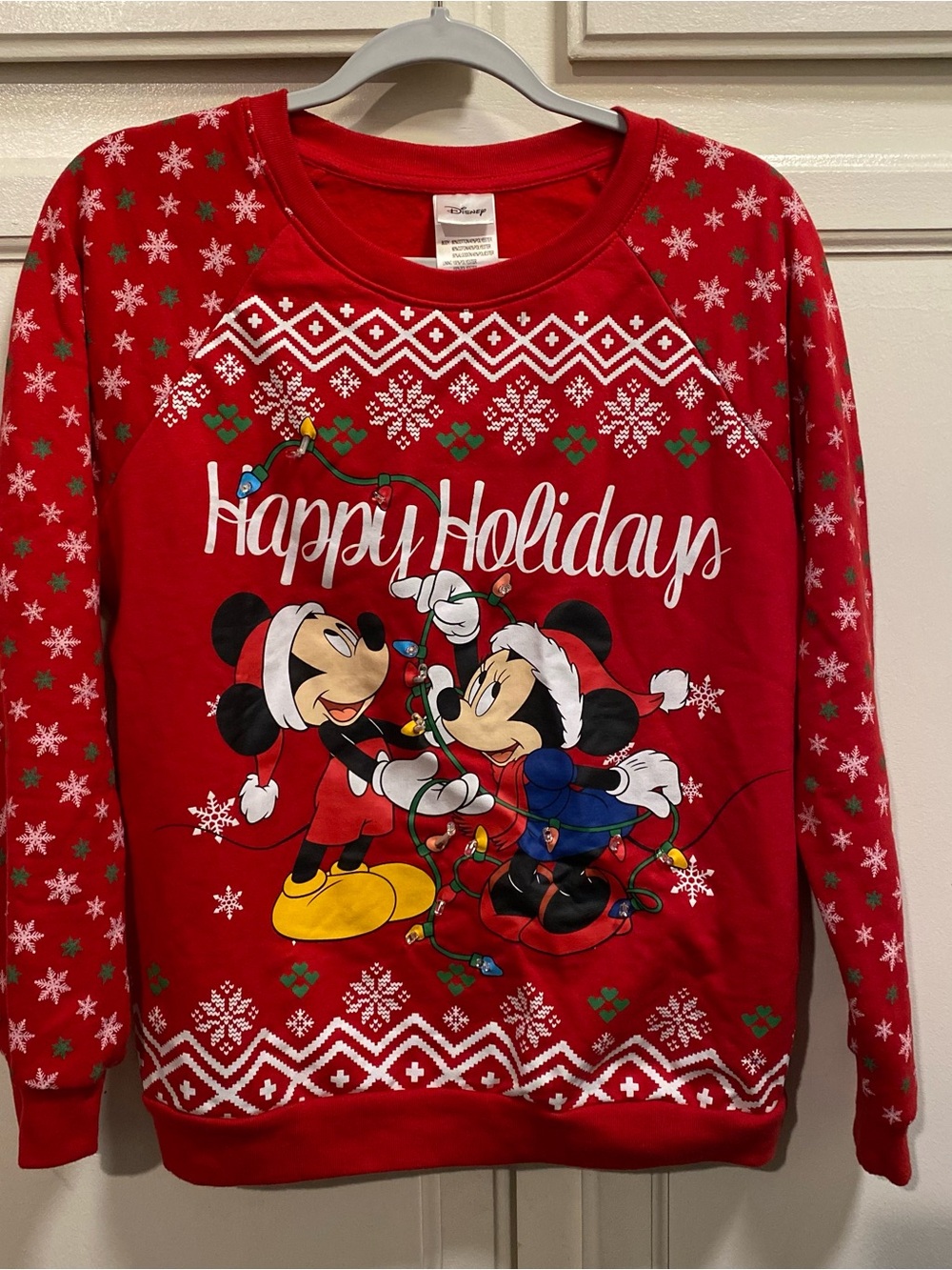 Disney Red 'Happy Holidays' Mickey & Minnie Holiday Sweatshirt Needs Battery